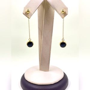 Black Enamel Dangle Earrings In 14k.